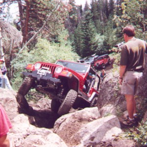 Red Jeep in the Chute