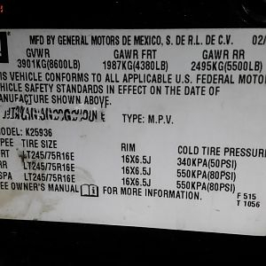 Avy GVWR Tag