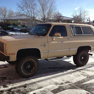 Parked in light snow