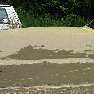 Caked over hood