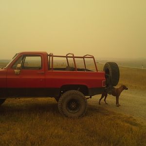 My dog and me watching for wild fires heading for a 87 year old family friends place.  He had just had cataract surgery and was house bound