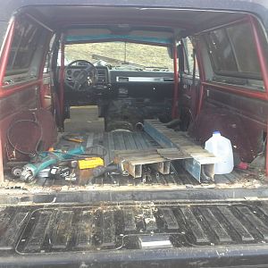 I cut the metal I needed from a clean long box floor for the rear floor repairs