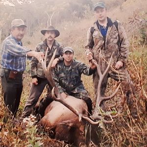 A good bull Dad shot. Dad, Myself and my two brothers Bruce and Shane.  There were 15 legal bulls with a few herds.  I shot one right after this pic.