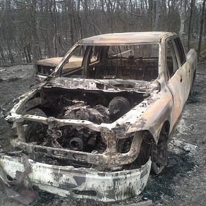 Fire burned hot enough to melt the aluminum hood on his 07 dodge, the 77 chevy behind donated its carb spring I used to max the fire pump governor