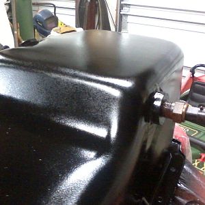 Oil pan with fitting brazed in for oil temp testing later