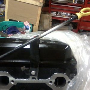 Truck dipstick showing forward position of handle