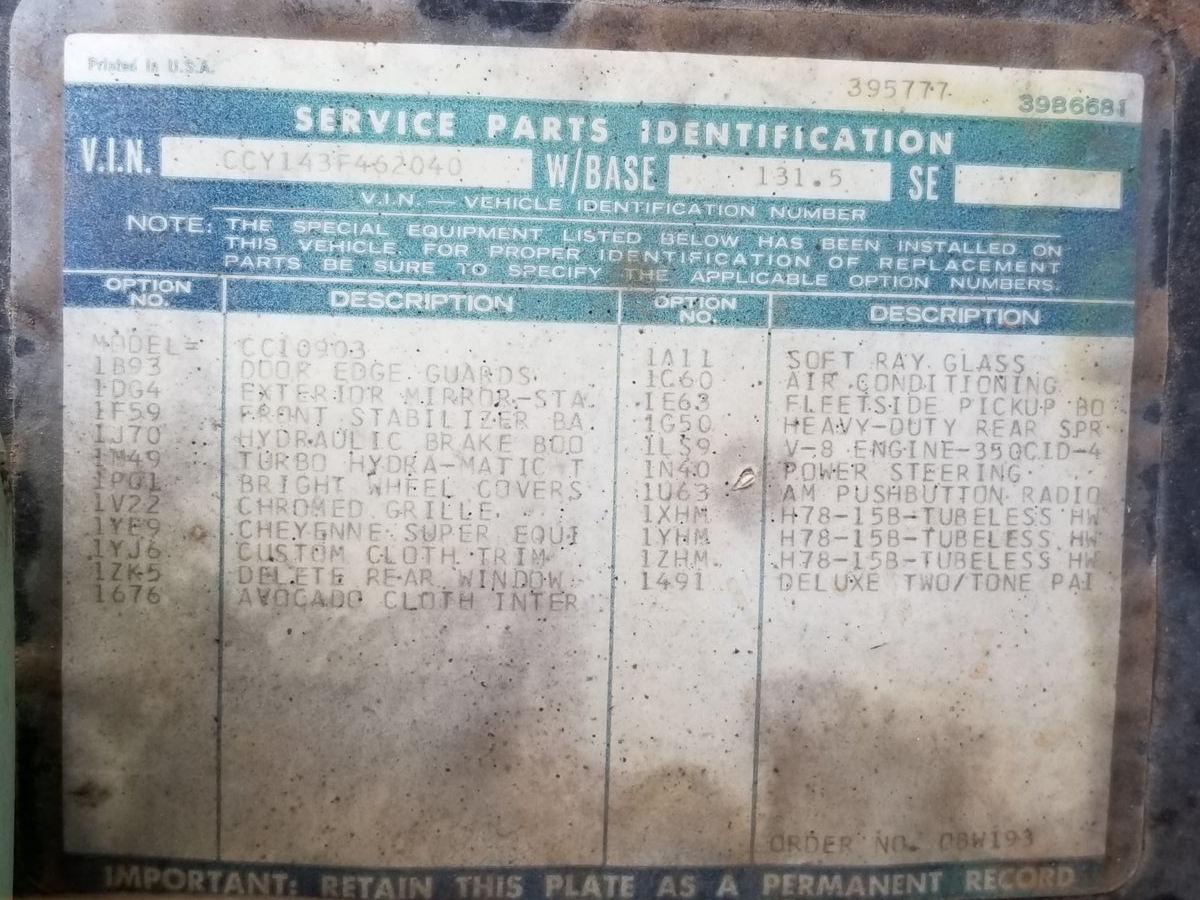 Inner fender tag