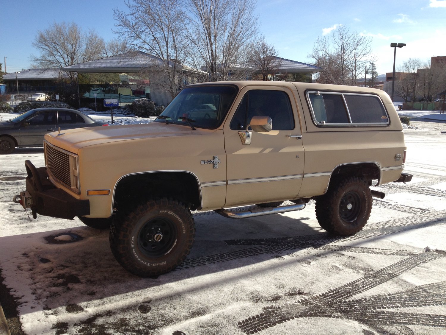 Parked in light snow