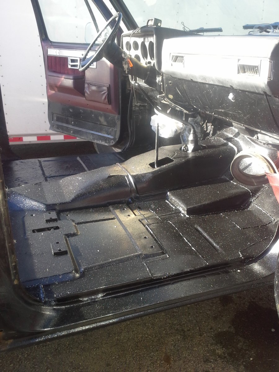 sprayed up front.  I thought I might reinstall the carpet so I did not grind the welds... But decided to just leave it sprayed out in Rino Guard