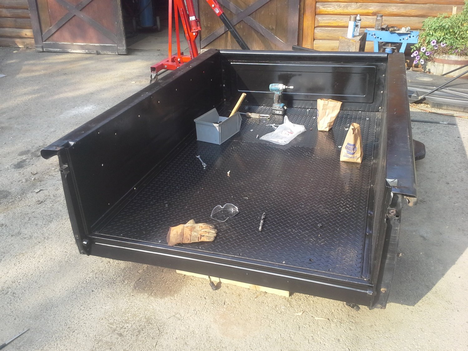 We ended up making the floor out of 2 pieces laid sideways to get the width we needed and welding them together.  we matched patterns